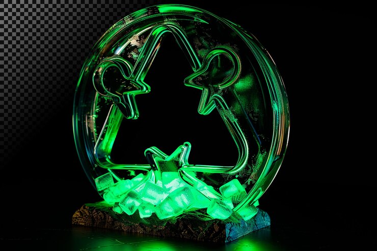 PSD escultura del símbolo del reciclaje brillante