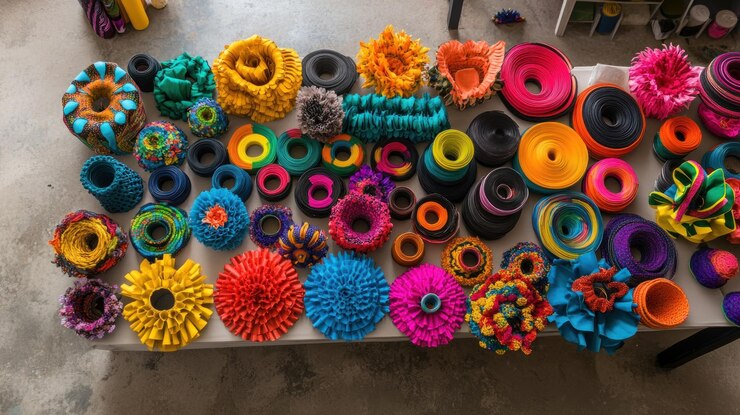 PSD esculturas abstratas coloridas dispostas em uma mesa