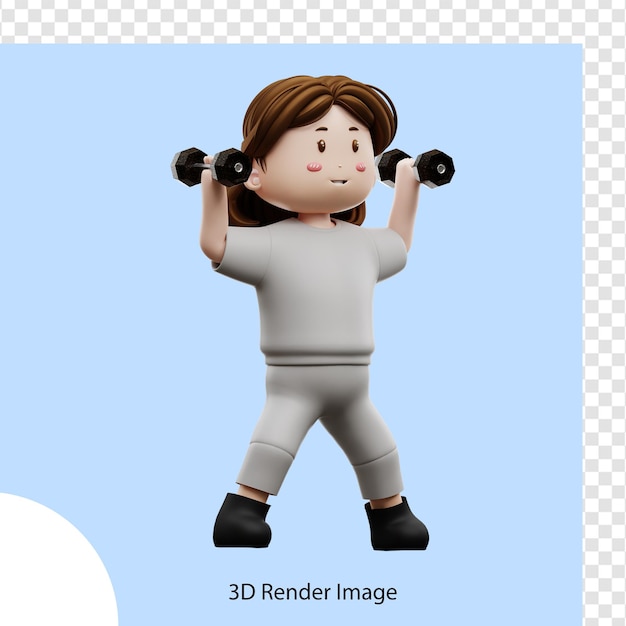 Esercizi di allenamento della donna della rappresentazione 3d con i dumbbells