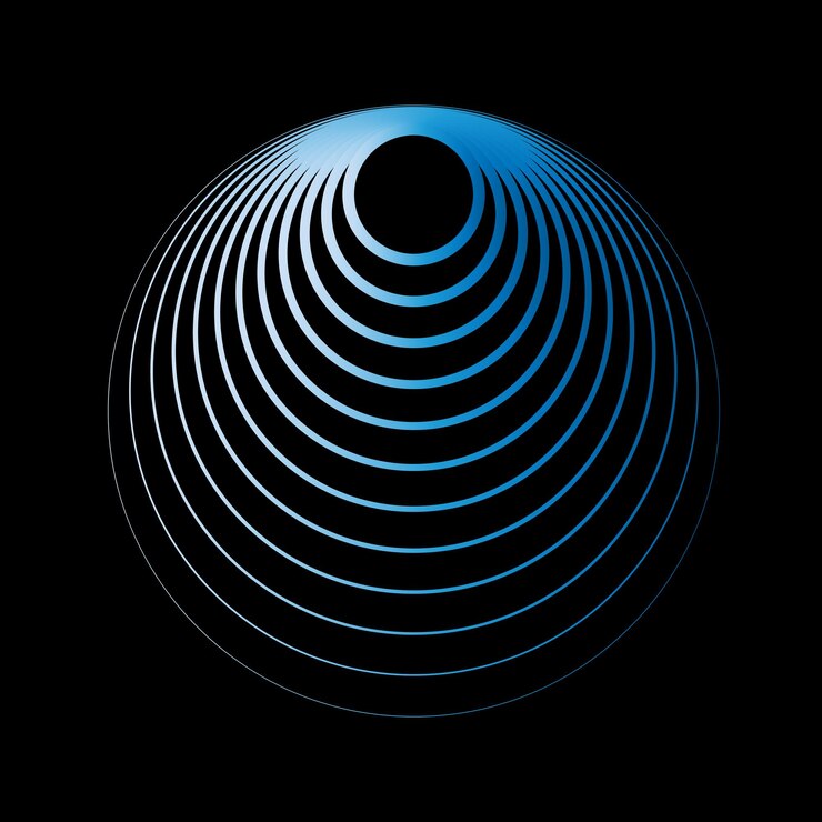 PSD esfera abstracta con círculos concéntricos y un gradiente azul