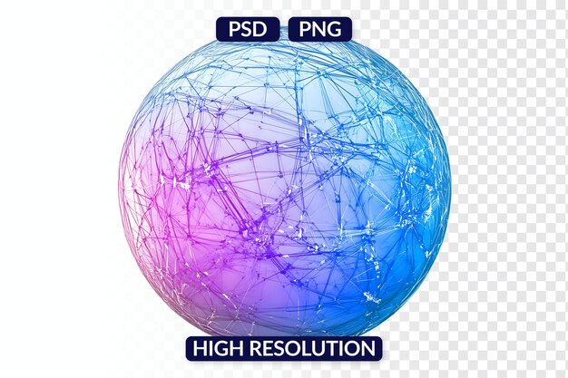 Esfera de datos interconectada compleja con gradiente y líneas azules y púrpuras