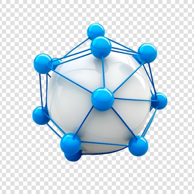 Esfera de rede abstrata com conectores azuis em um fundo transparente