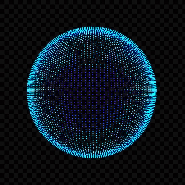 Esfera digital brilhante azul feita de pequenos pontos em fundo transparente