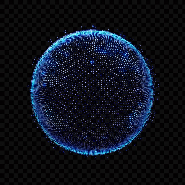 Esfera digital brilhante azul feita de pequenos pontos em fundo transparente