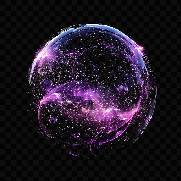 PSD una esfera con un fondo púrpura y negro y las palabras 