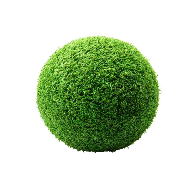 PSD esfera de hierba verde globo aislado en fondo blanco