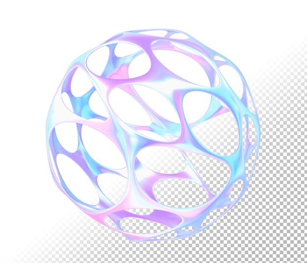 PSD esfera iridescente holográfica abstrata com círculo de textura gradiente bola fluida cromática objeto de arte digital futurista escultura de neon isolada em renderização 3d de fundo branco