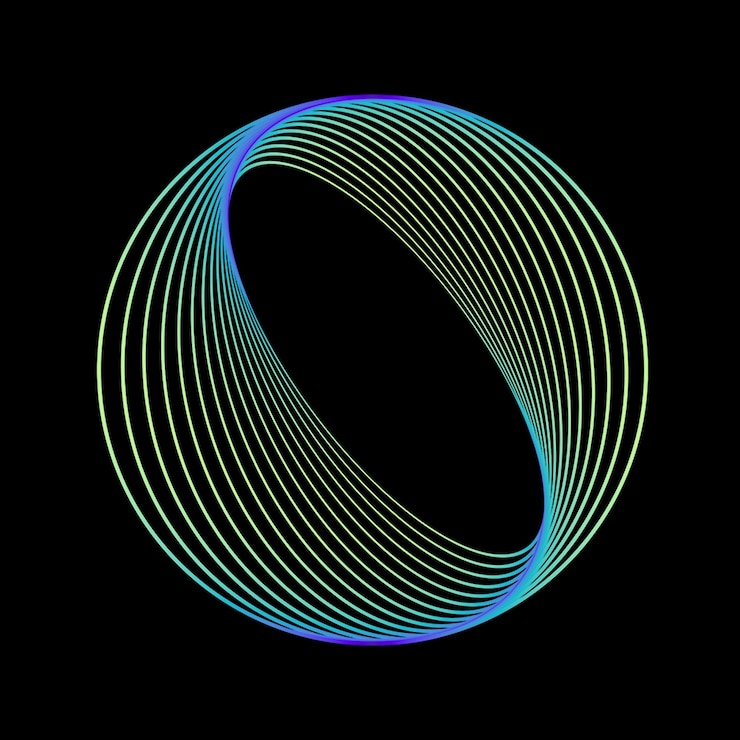 PSD esfera orbital abstrata com linhas de néon