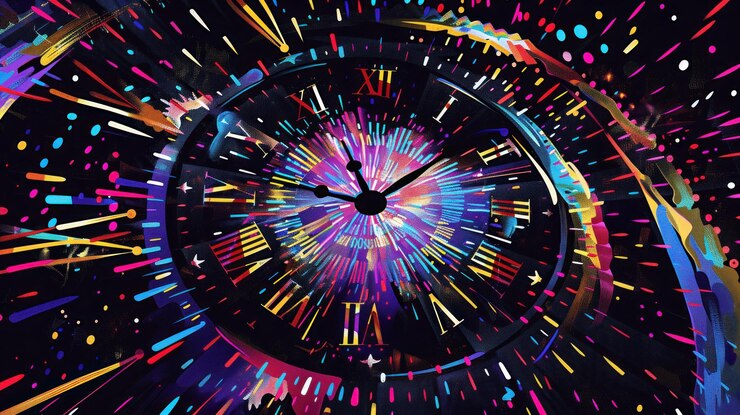 PSD una esfera de reloj con rayas coloridas de luz que irradian hacia afuera creando una sensación de tiempo que avanza