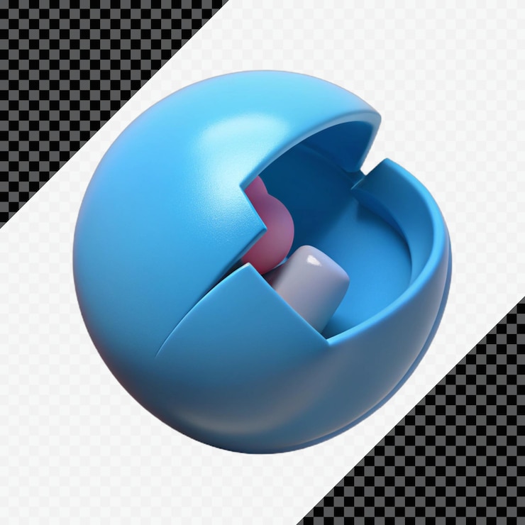 PSD esfera renderizada en 3d con sección abierta que revela objetos internos