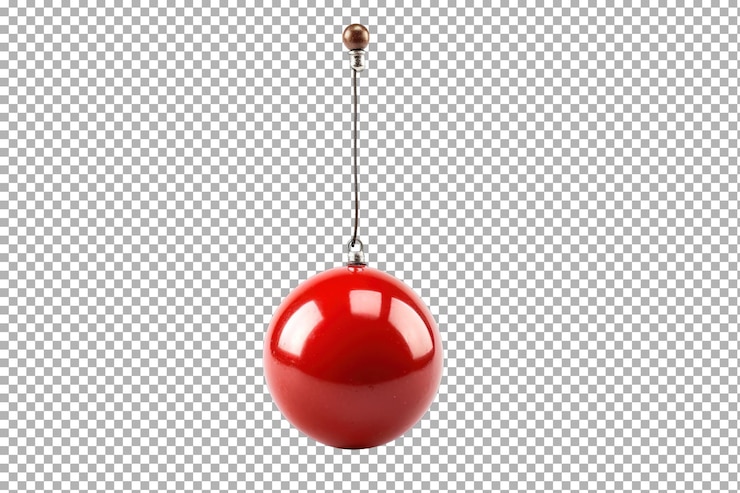 PSD una esfera roja pulida cuelga elegantemente de un alambre de plata en un estudio brillante