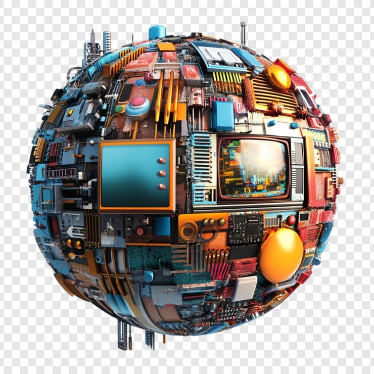 PSD esfera tecnológica futurista globo circuito gadgets mundo digital