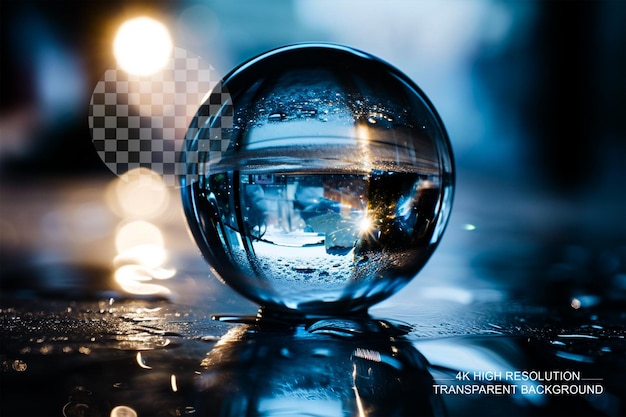 Esfera de vidrio blanca flotando con un centro brillante en un fondo transparente