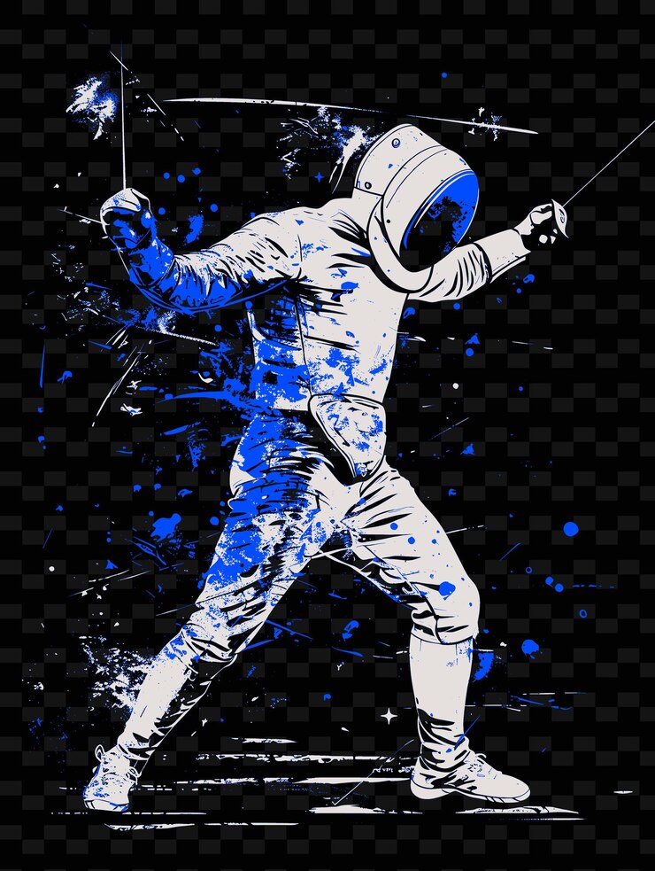 PSD esgrimista lunging con papel de aluminio con postura enfocada con ilustración de con intensiva fondo deportivo plano 2dc