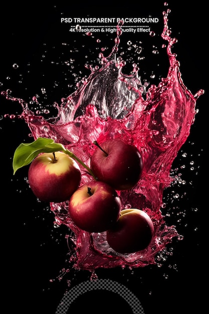 PSD esgueiros de água em frutas de maçã vermelha fresca isoladas em um fundo transparente.
