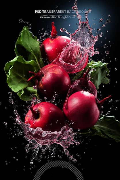PSD esgueiros de água em frutas de maçã vermelha fresca isoladas em um fundo transparente.