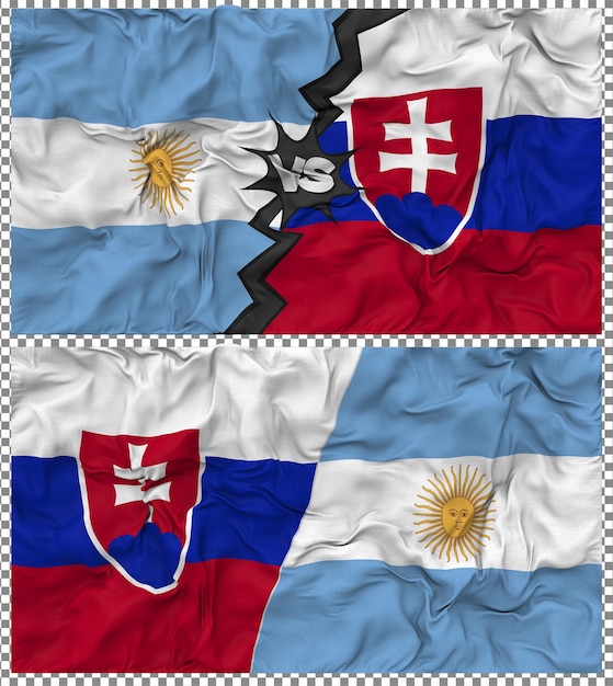 Eslovaquia contra Argentina Media bandera combinada con textura 3D de la tela
