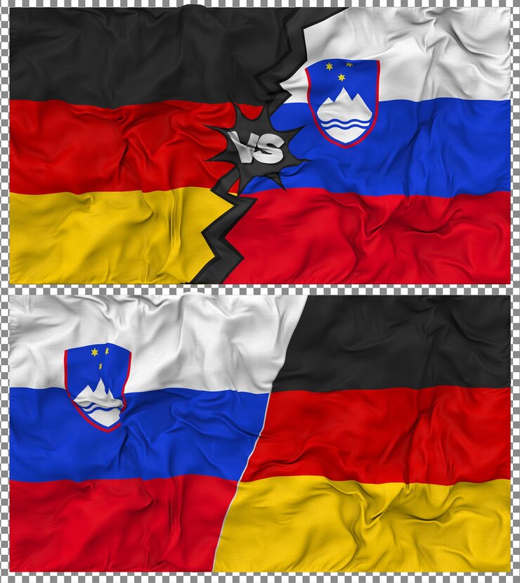 PSD eslovenia contra alemania media bandera combinada con textura en 3d