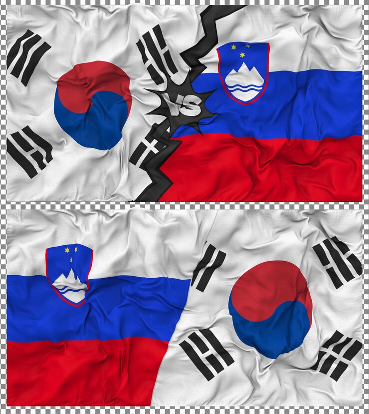 PSD eslovenia contra corea del sur media bandera combinada con textura en 3d