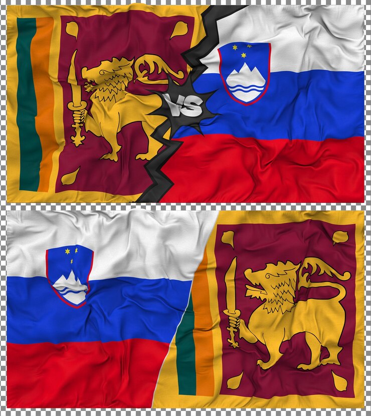 PSD eslovenia contra sri lanka media bandera combinada con textura 3d de la tela