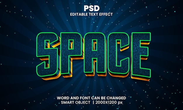 PSD espace 3d effet de texte photoshop modifiable style avec arrière-plan