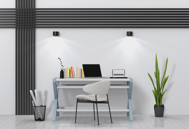 Espace de travail moderne avec bureau et ordinateur portable