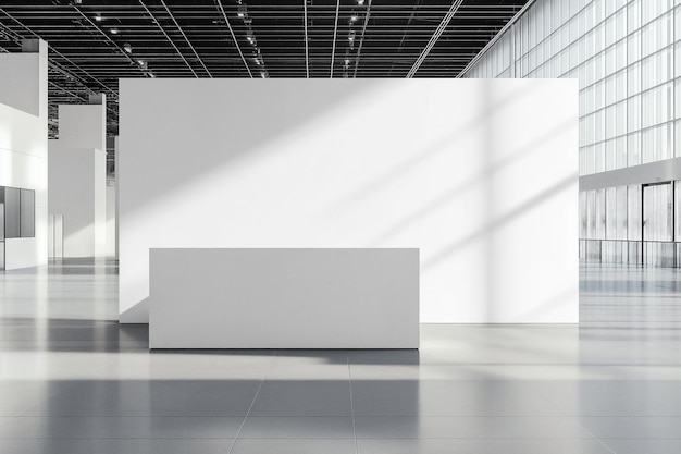Un espacio de galería minimalista con paredes blancas y luz natural