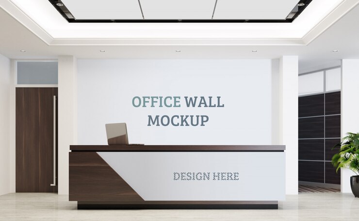 PSD espacio de recepción moderno. maqueta de la pared