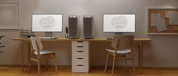 Espacio de trabajo con maqueta de computadora