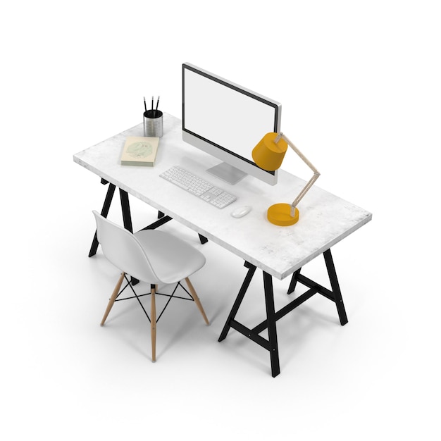Espaço de trabalho minimalista com computador e secretária