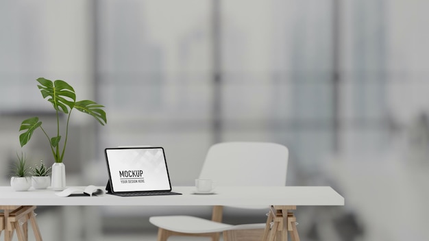 Espaço de trabalho portátil de renderização 3D com acessórios e decorações para tablets digitais