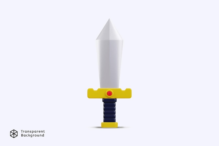 PSD espada com alça dourada e ícone de cristal ilustração vetorial de renderização 3d