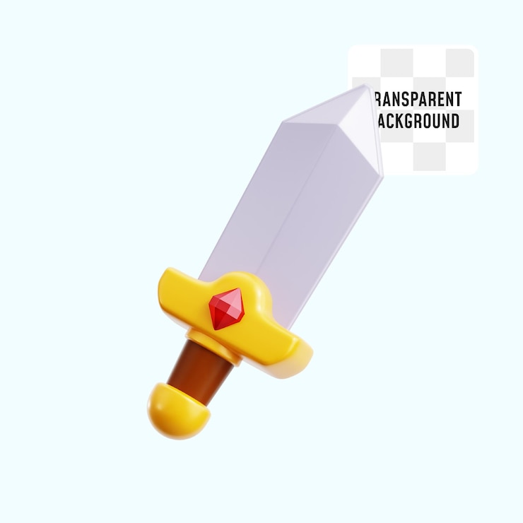 PSD espada de cavaleiro item de arma com brilhante diamante cristal pedra preciosa jogo ui ativos 3d ícone ilustração render design