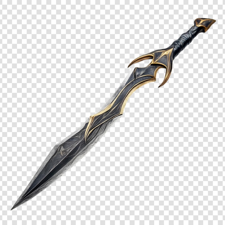 PSD espada de fantasia ornamentada com sotaques dourados em um fundo transparente