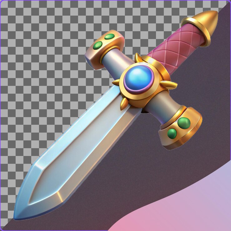 PSD espada de fantasía con piedras preciosas y oro