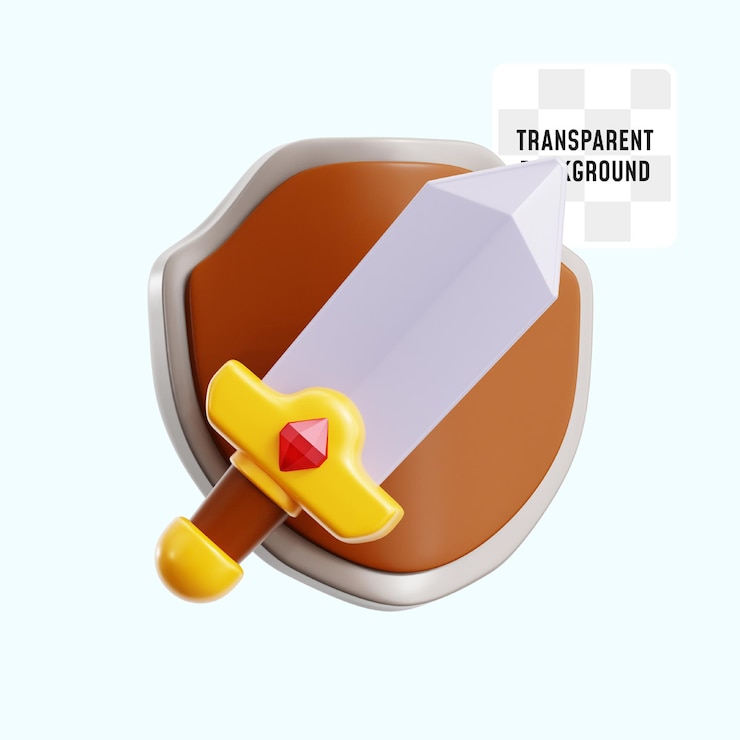 PSD espada de héroe con escudo icono de juego medieval ilustración de icono 3d diseño de renderización