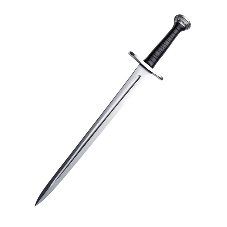 PSD espada medieval con mango negro aislada sobre un fondo blanco ilustración de armas clásicas
