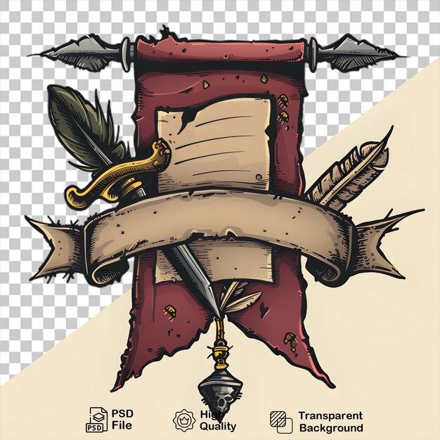 PSD espada vintage con estandarte en fondo transparente incluye archivo png