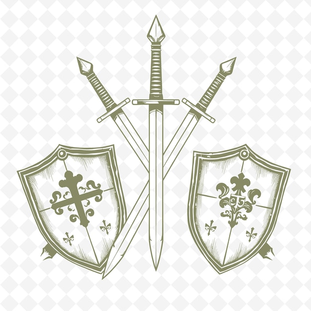 Espadas e escudos heráldicos medievais