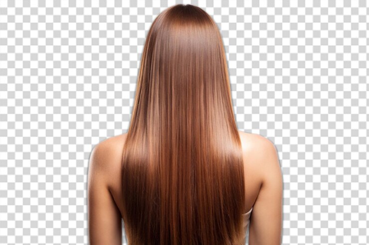 PSD la espalda de una mujer con el cabello largo con un fondo blanco
