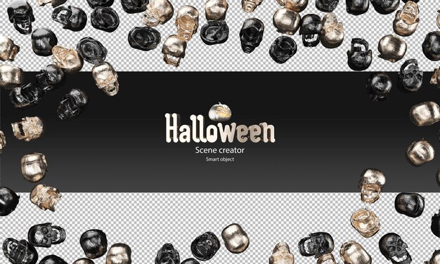 Espalhados de caveiras metálicas pretas e crânios dourados 3d adereço de halloween
