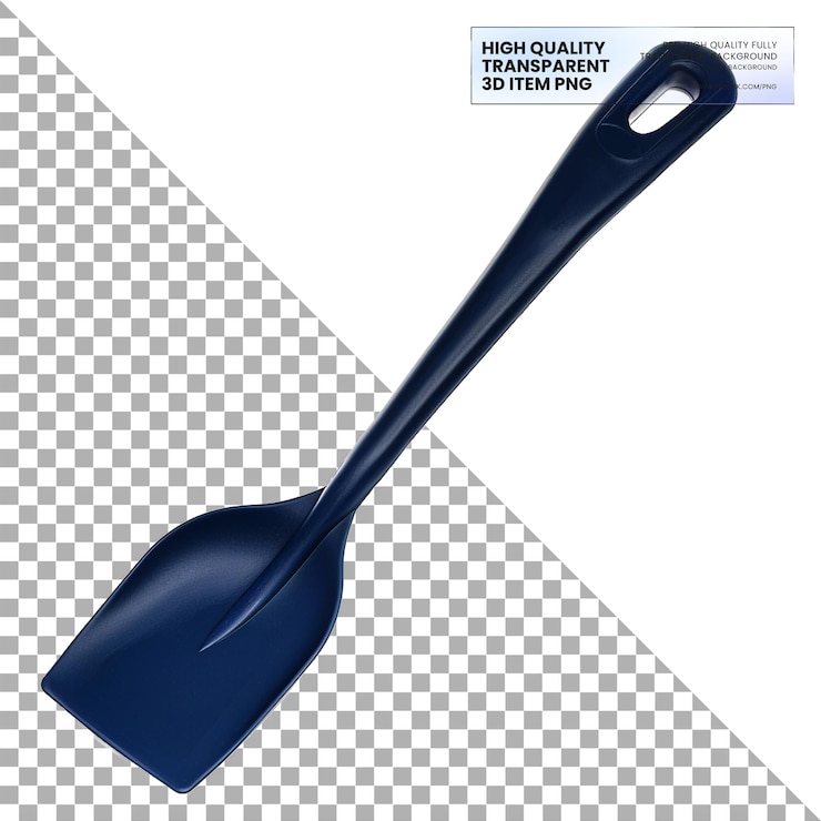 PSD espátula de pescado azul marino para voltear peces sobre un fondo transparente