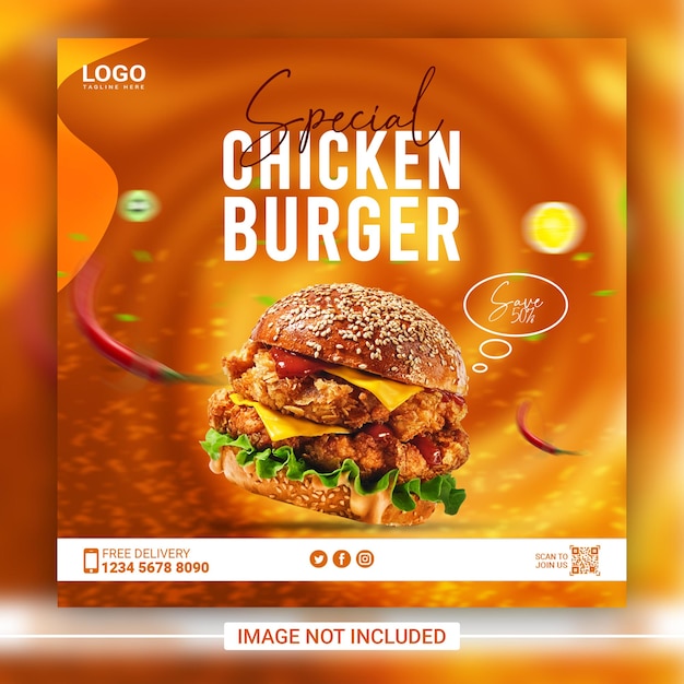 PSD especial delicioso burger fast food e menu de restaurante modelo de banner post de mídia social