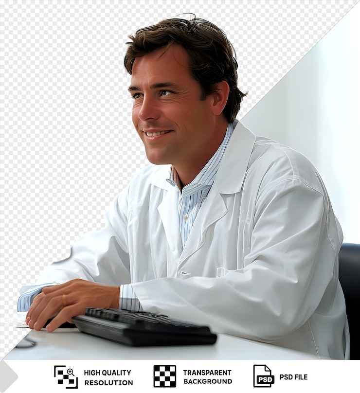 PSD especialistas médicos del centro de diagnóstico sentados en la computadora y analizando los resultados de la investigación png