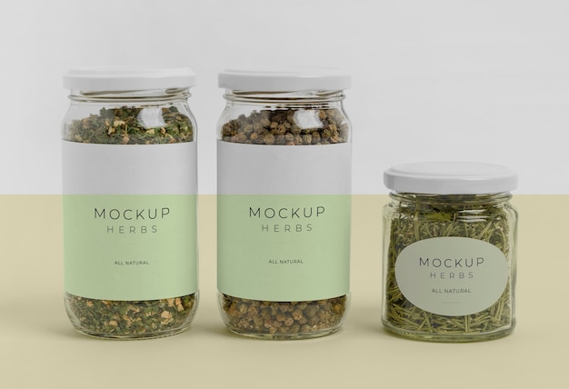 Especiarias naturais com variedade de mock-up de rótulo