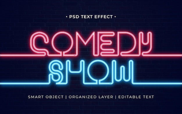 Espectáculo de comedia efecto de texto de luz de neón