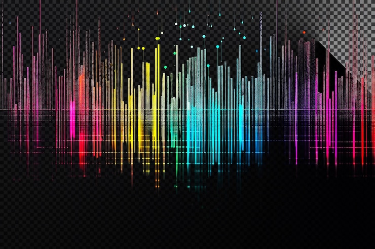 PSD espectro sonoro colorido em fundo transparente