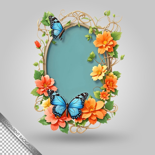 PSD un espejo enmarcado con mariposas en él y un marco con las palabras mariposa en él