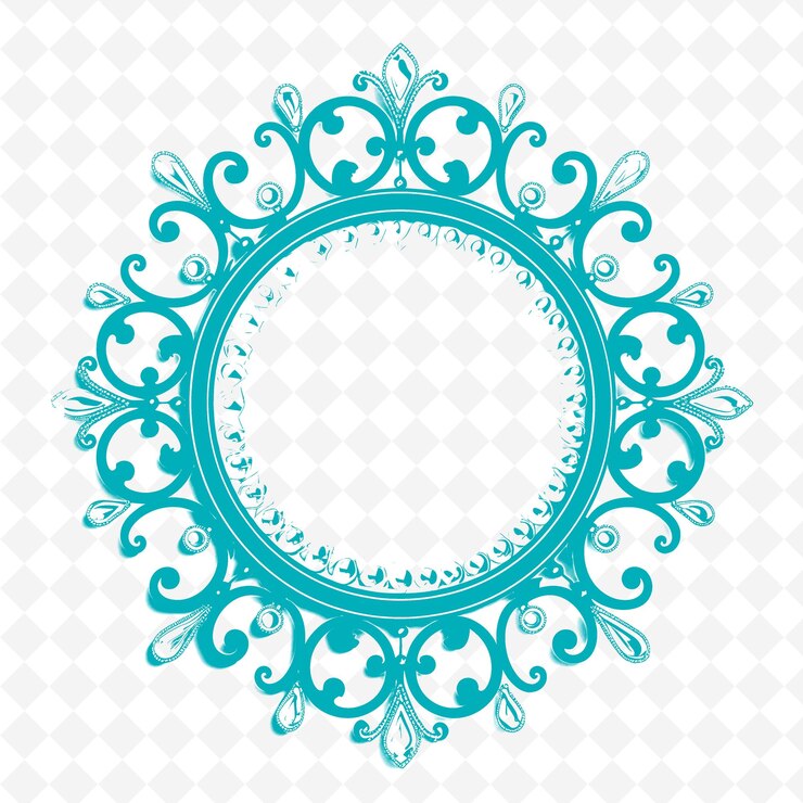 PSD espejo de pared decorativo con marco de filigrana negra y diseño de ilustración plana de contorno b png blanco
