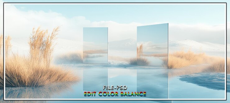 PSD espelhos refletindo a paisagem nebulosa do inverno